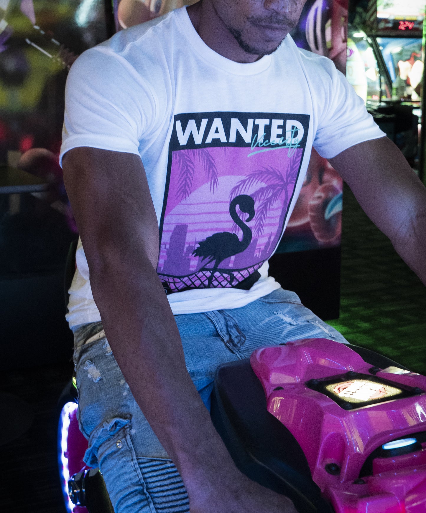 Wanted Poster Flamingo Vice City Tee White