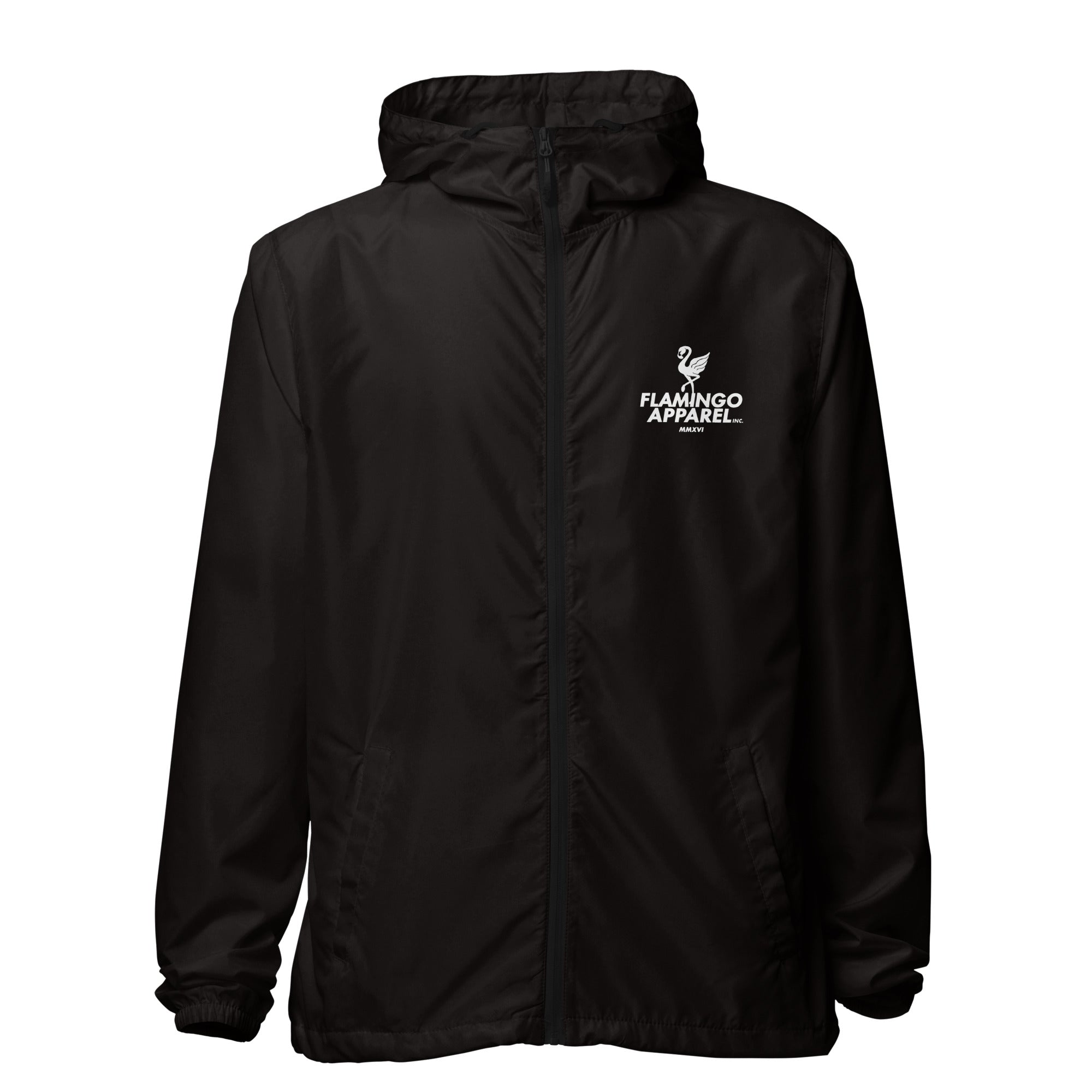 Flamingo Essentials - Black Unisex lightweight zip up windbreaker